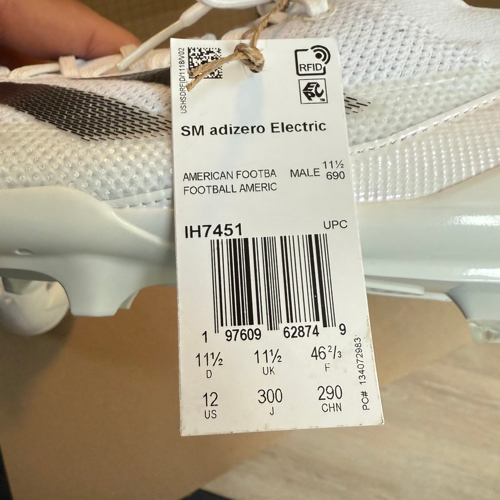 Adidas ADIZERO ELECTRIC+ FOOTBALL CLEATS White/Black Mens Size 12 IH7451 NEW - Picture 11 of 11